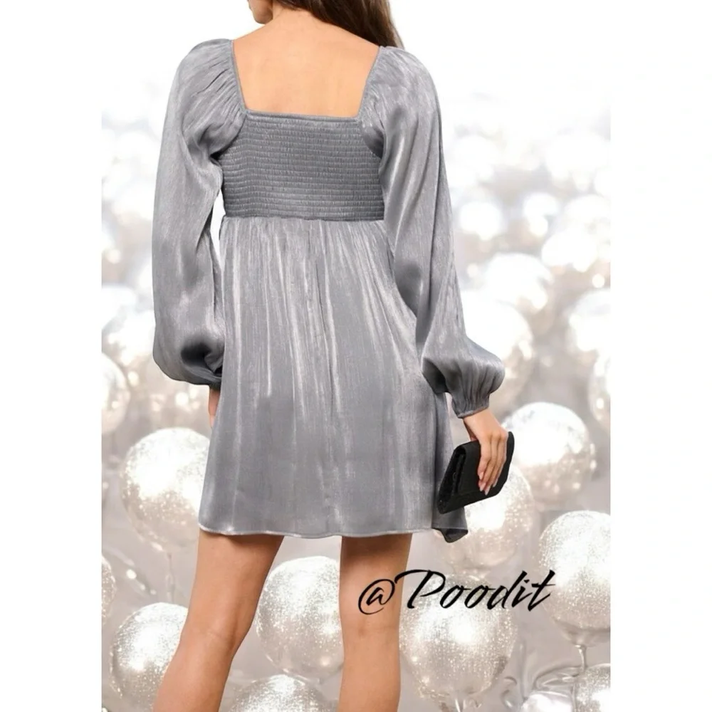 PEACH LOVE CALIFORNIA beautiful grey shimmer dress S M L - Picture 4 of 11